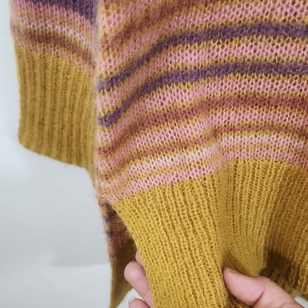 Sundance pink and Yellow Striped Crew Neck Mohair Wool Tunic Sweater Size S - Picture 3 of 6